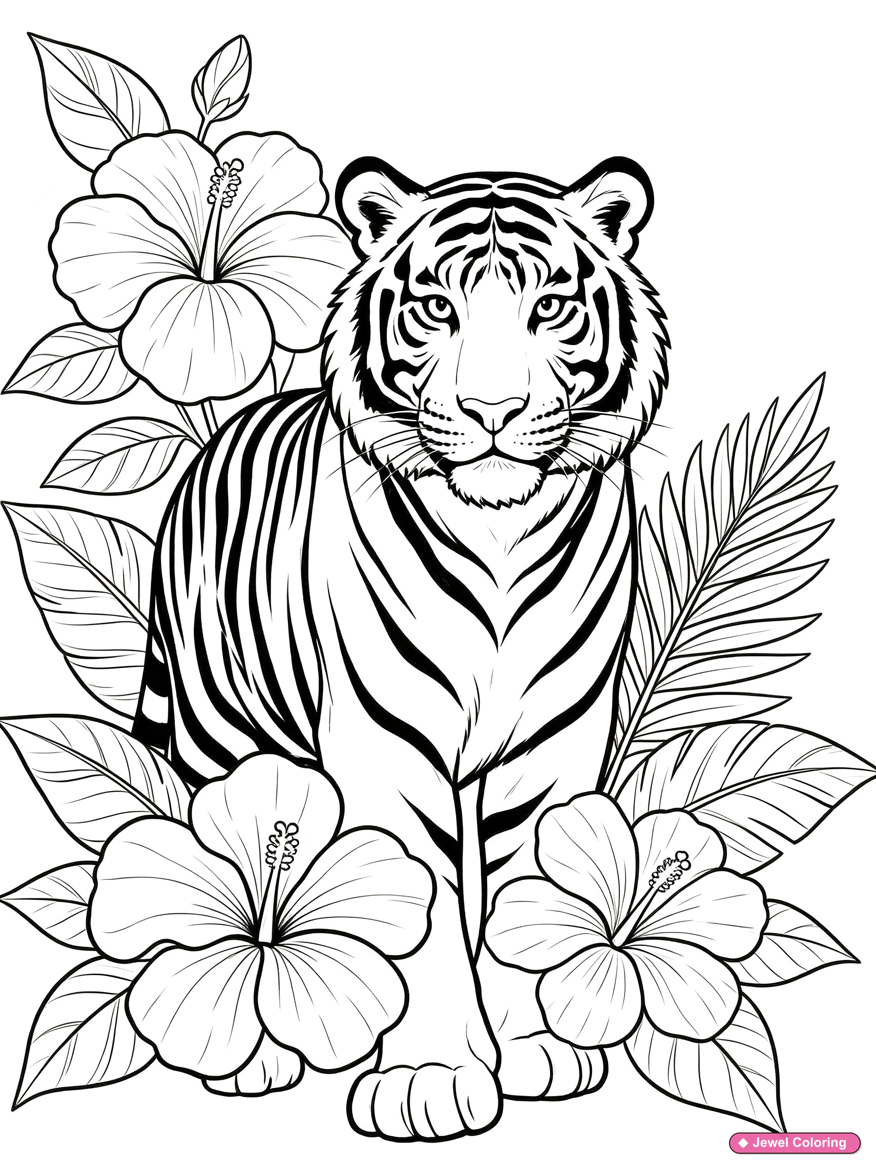 Tiger With Flowers Coloring Page printable tigers coloring page
