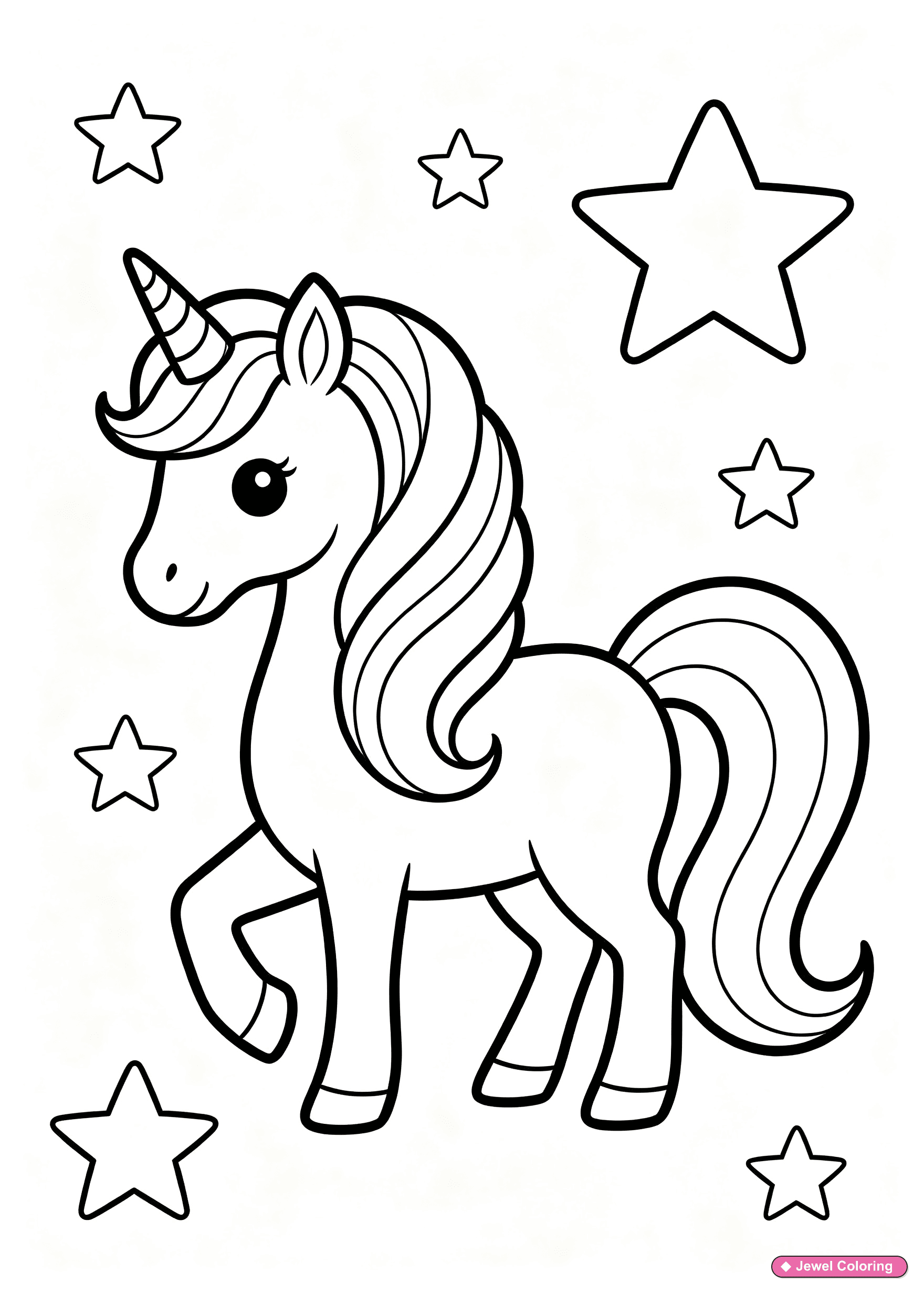 Rainbow Unicorn With Stars Coloring Page printable unicorns coloring page