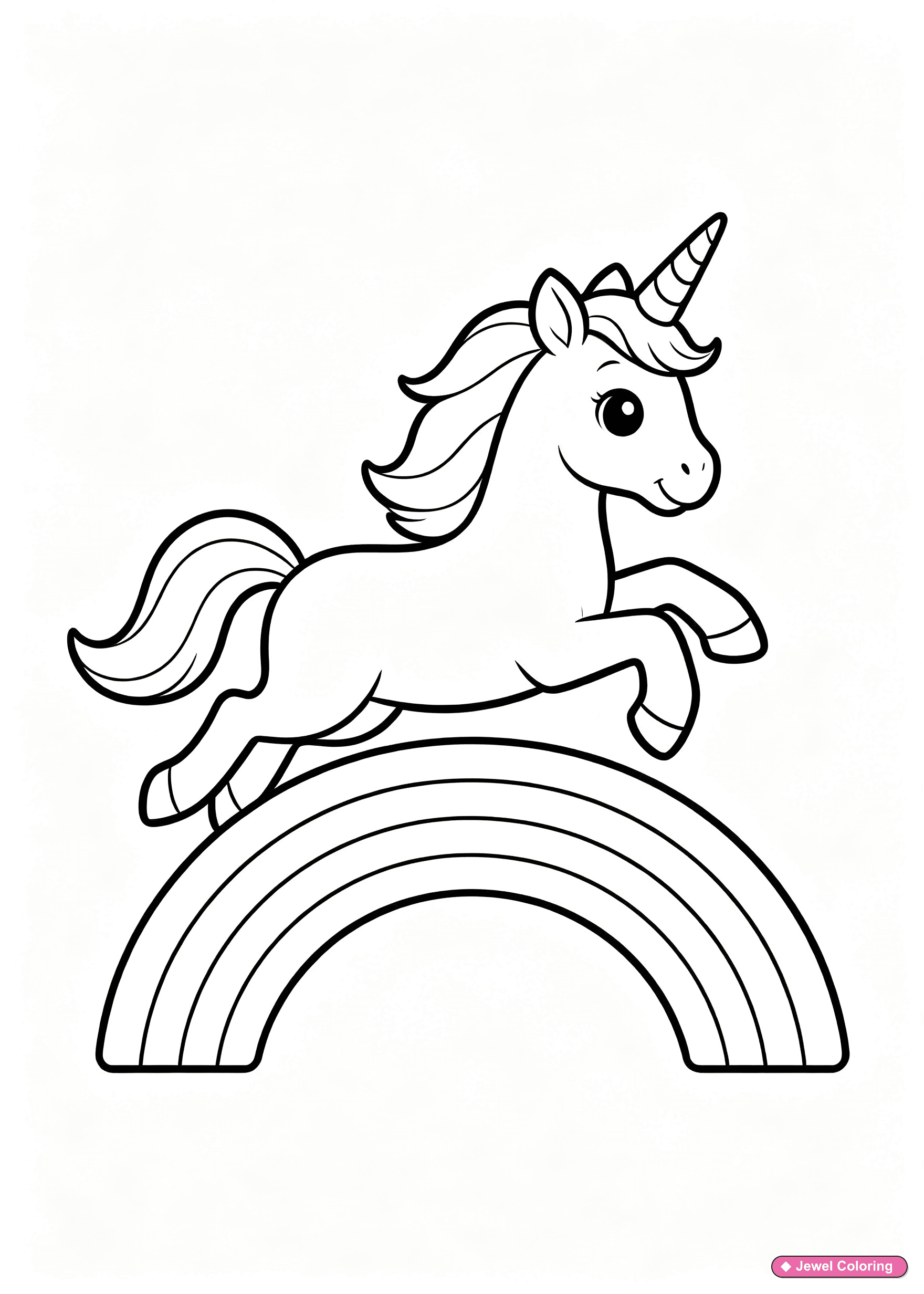 Unicorn Jumping Over Rainbow Coloring Page printable unicorns coloring page