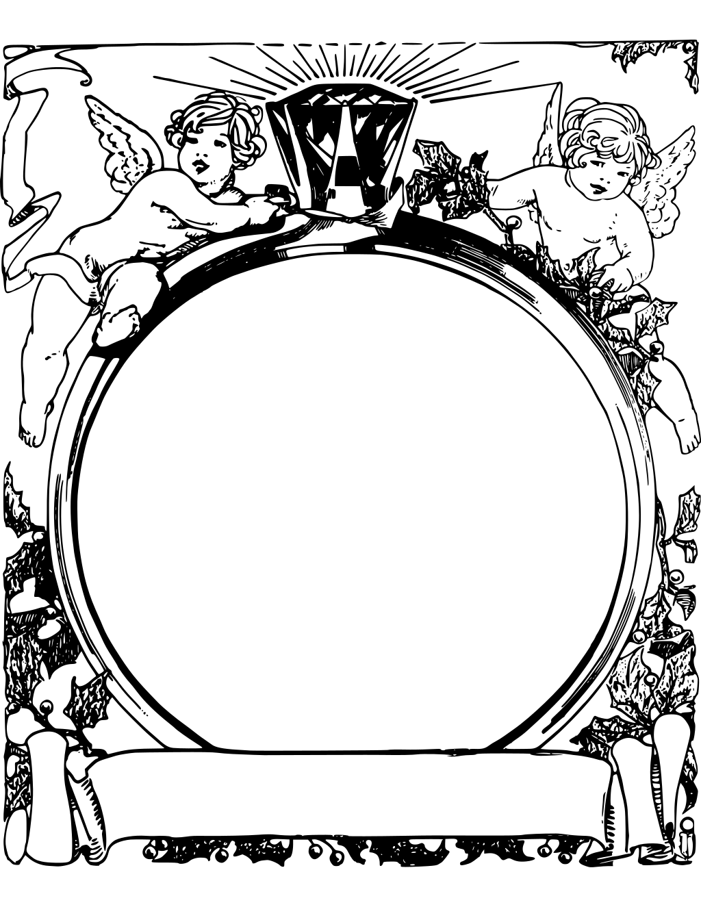 Cupid Ring Frame Vector Drawing printable february coloring page