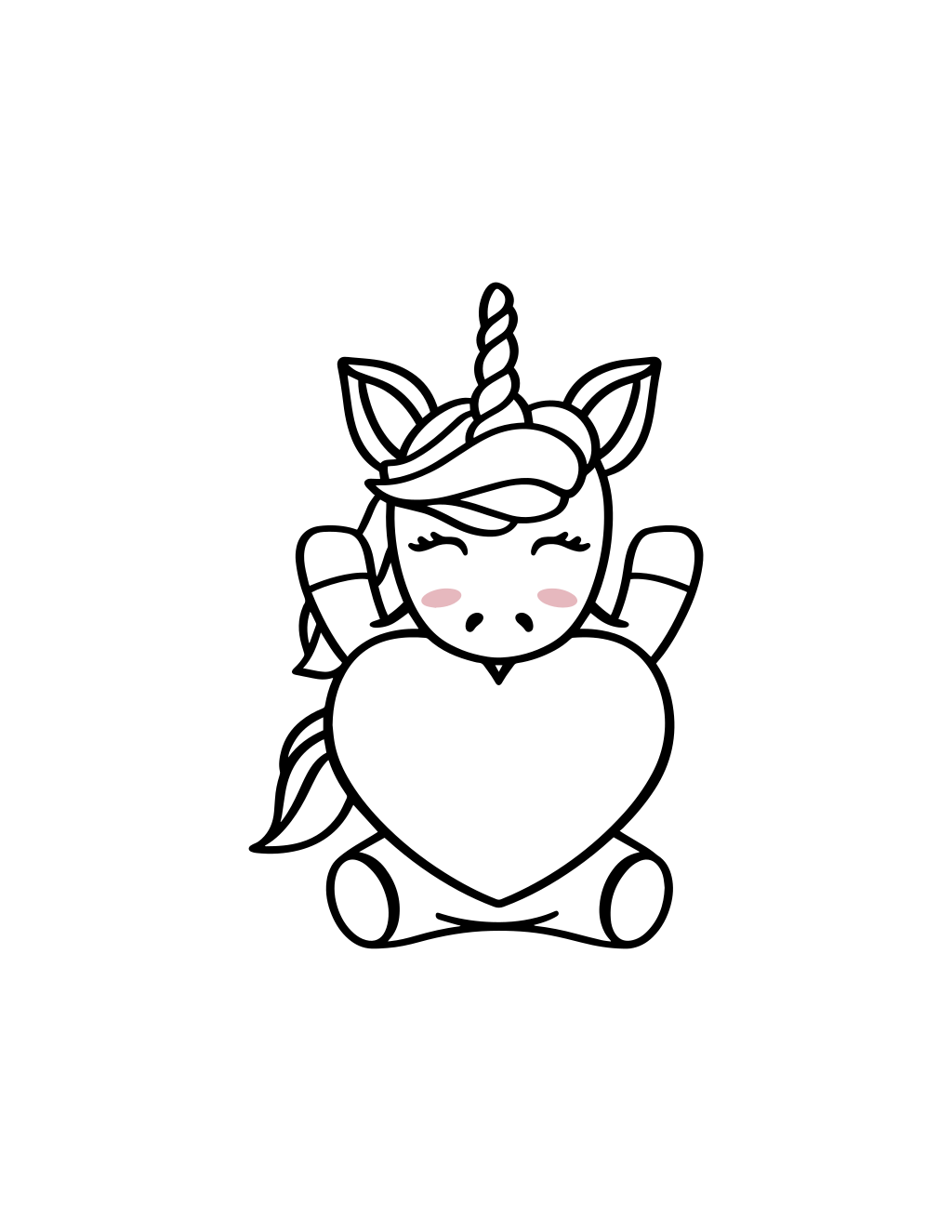 Free Valentine Unicorn Svg printable cute coloring page
