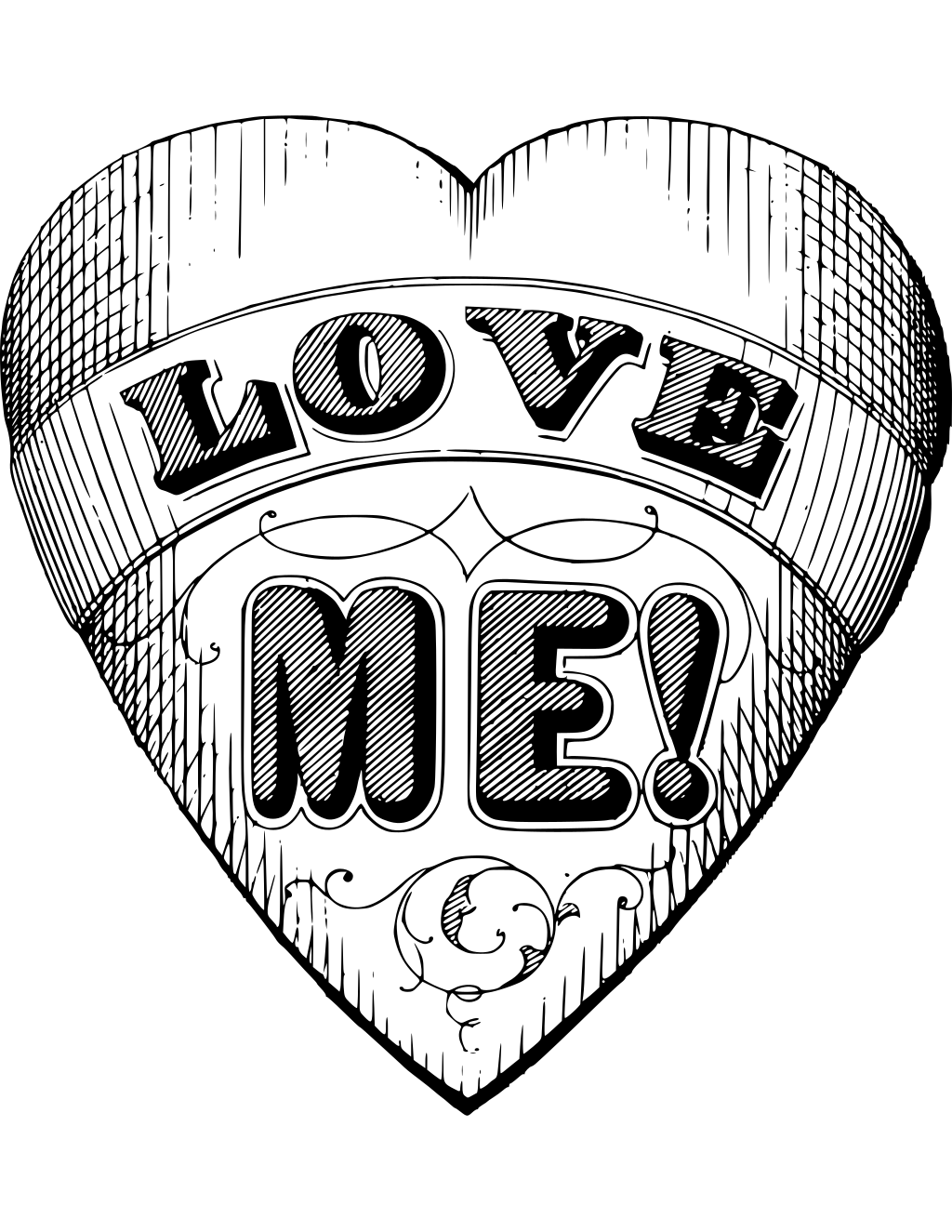 Vector Drawing Of Valentine S Heart With Words printable february coloring page