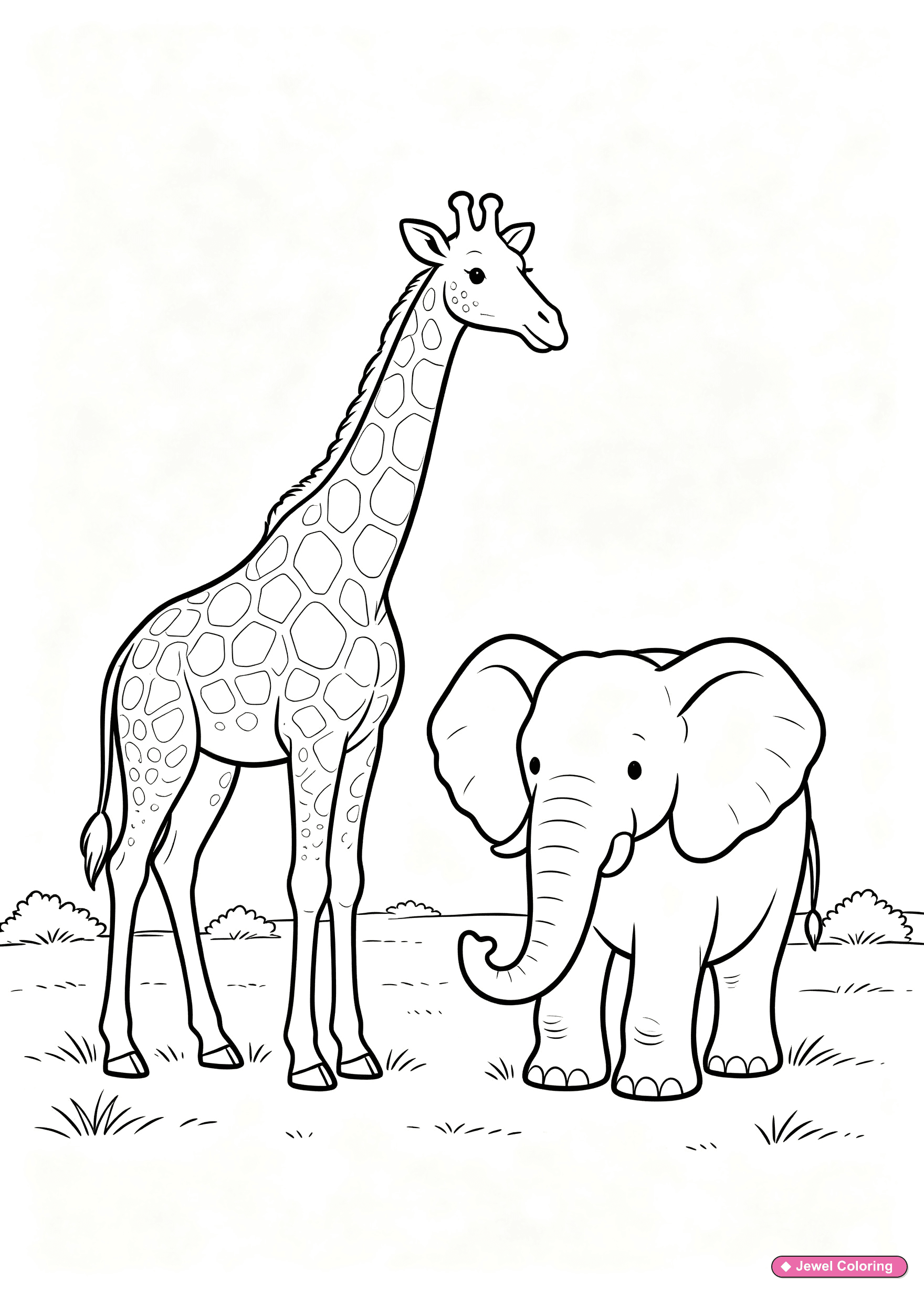 Giraffe And Elephant Coloring Page printable giraffes coloring page