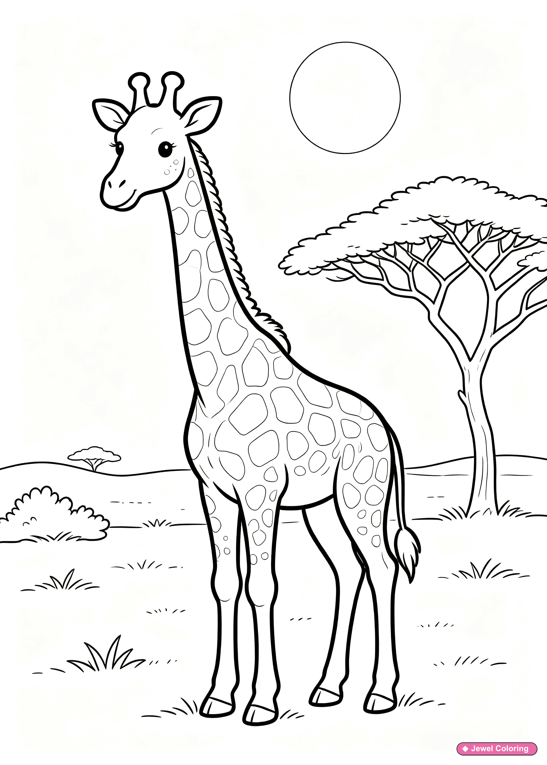 Giraffe In Savanna Coloring Page printable giraffes coloring page