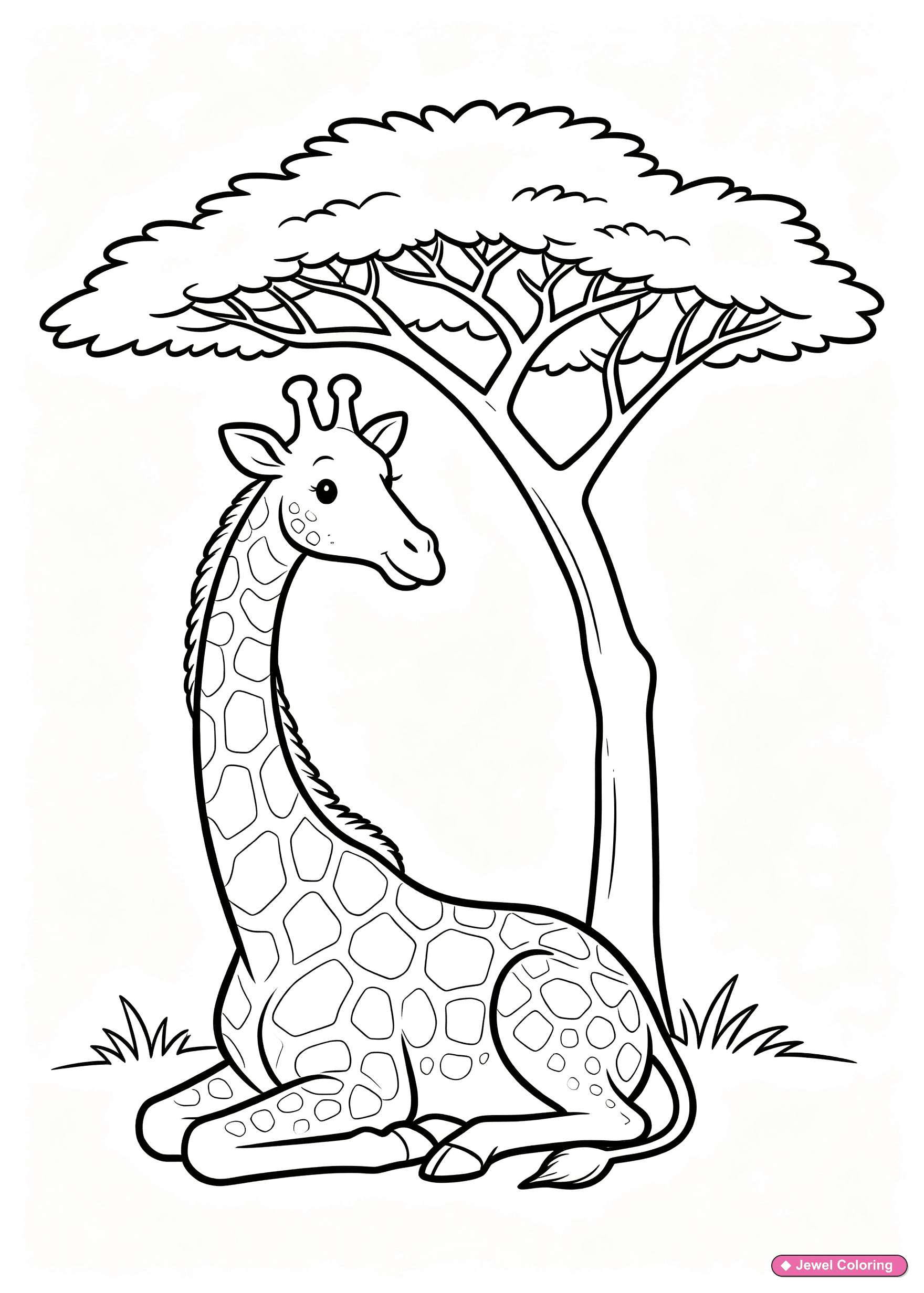 Giraffe Under Acacia Tree Coloring Page printable giraffes coloring page