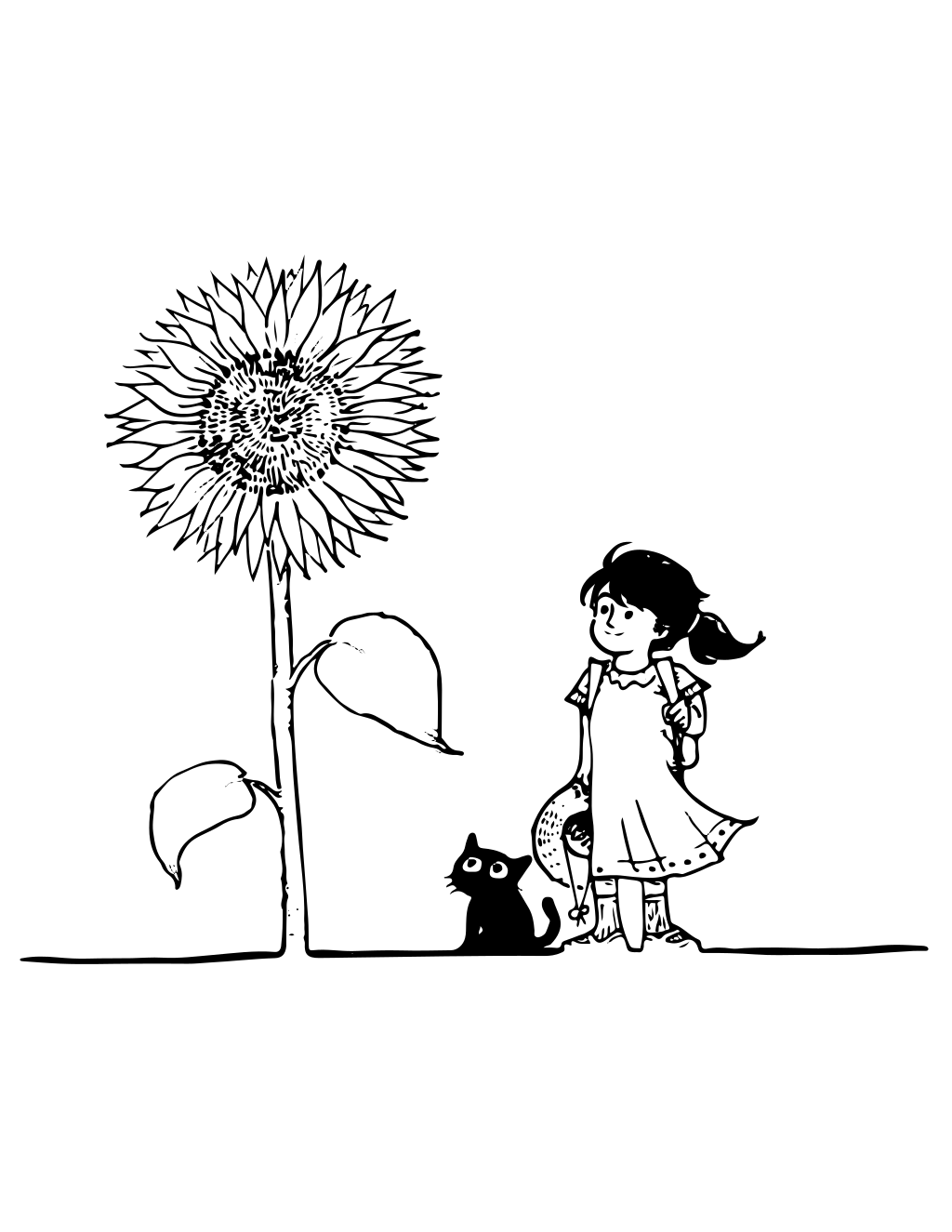 Cat Girl Line Art printable girls coloring page
