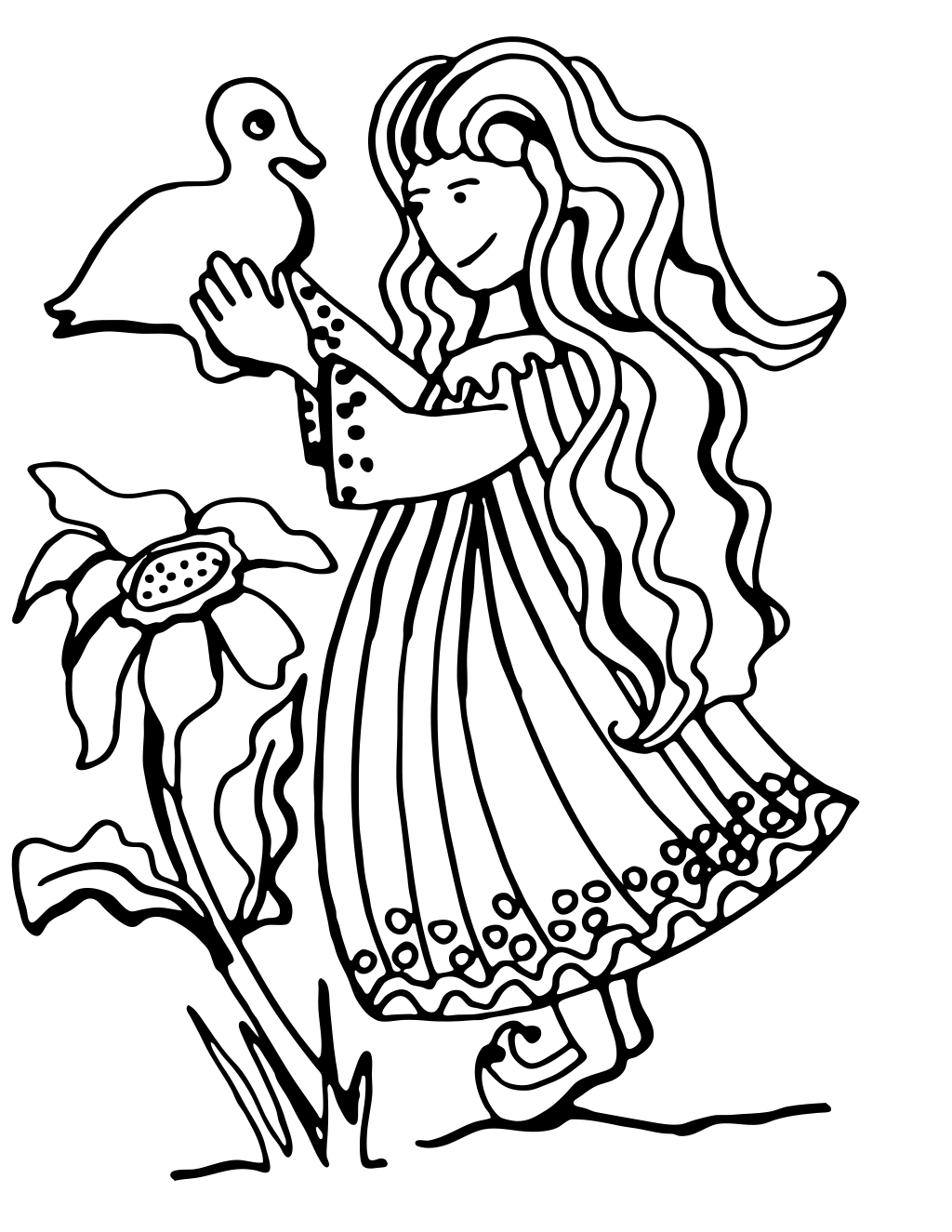 Drawing Of A Little Girl Holding A printable girls coloring page