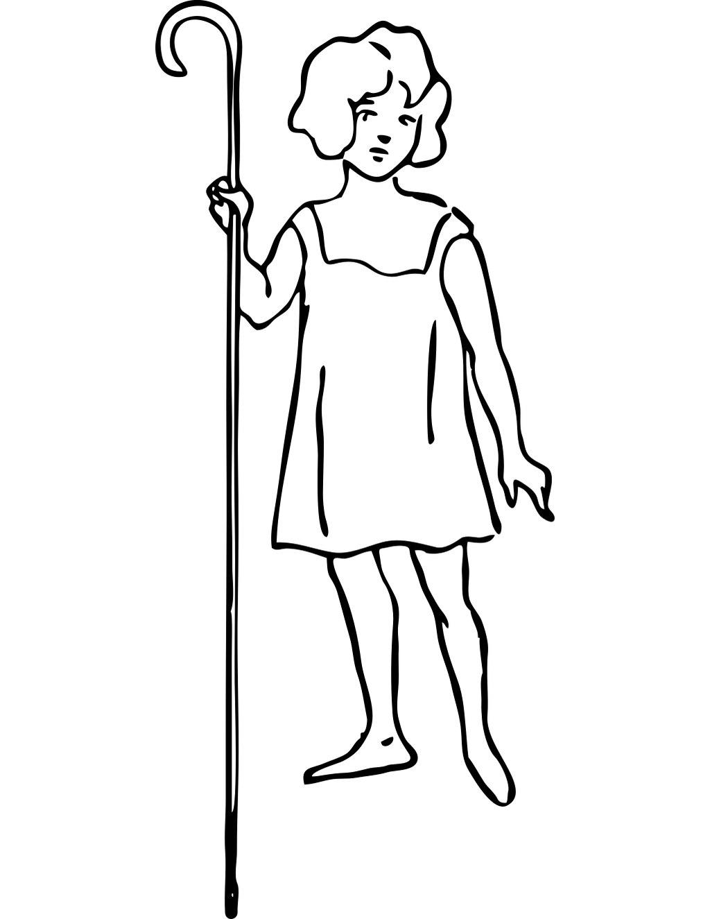Shepherd Girl Line Vector Drawing printable girls coloring page