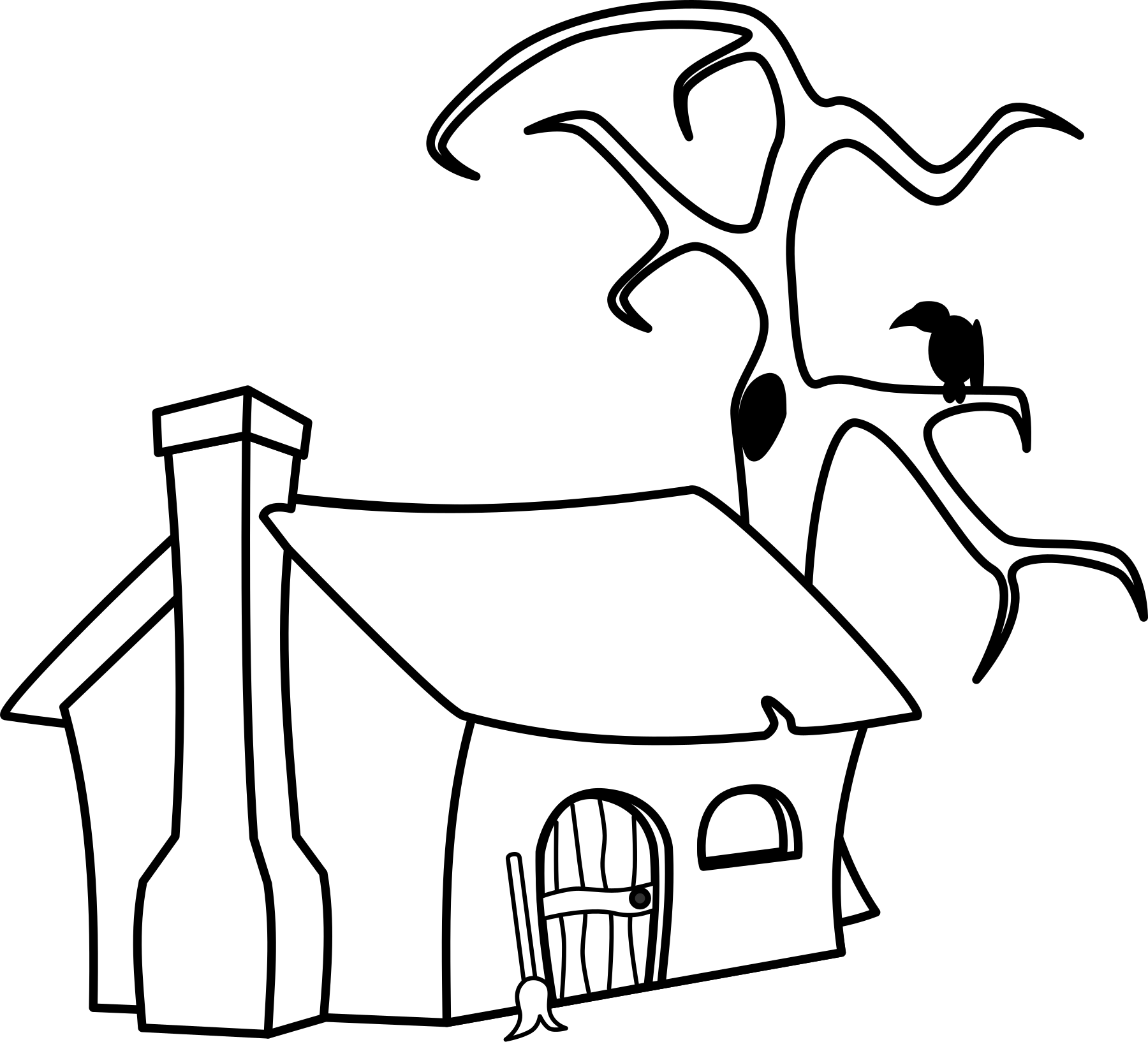 Witch Cottage Black And White printable halloween coloring page