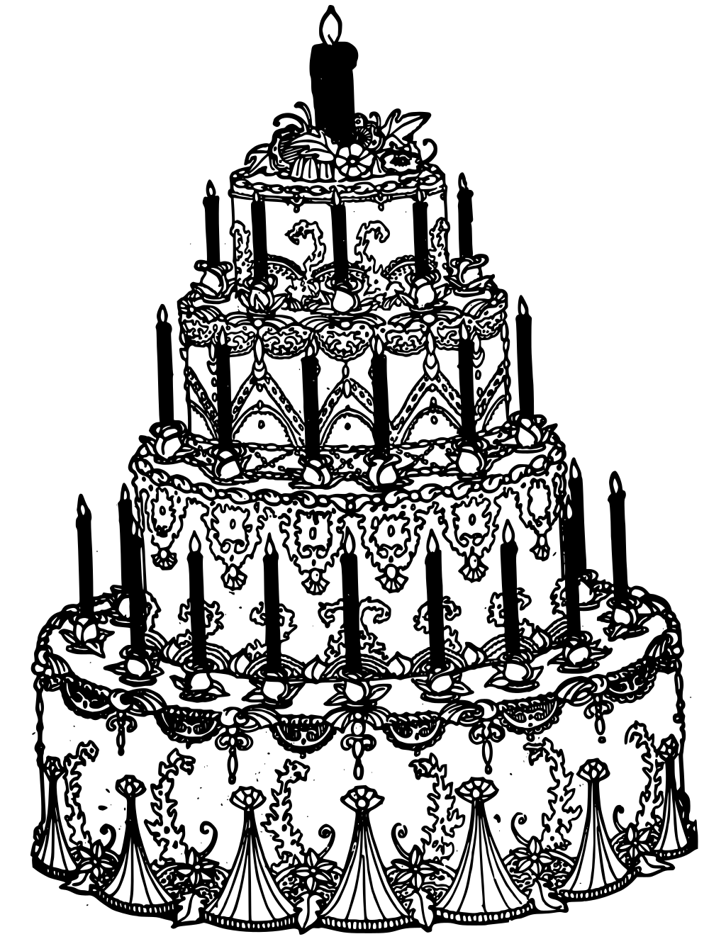Decorative Birthday Cake printable birthday coloring page