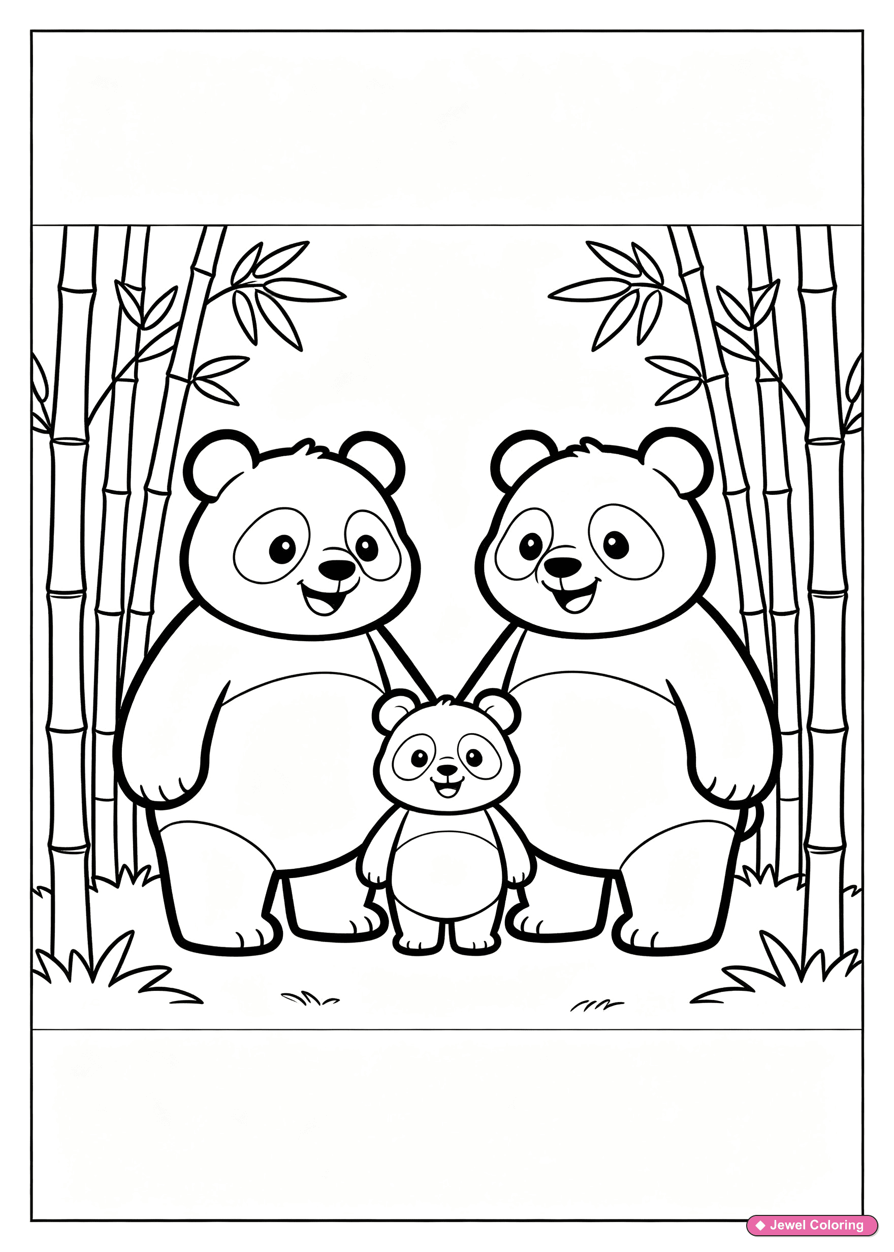Panda Family In Forest Coloring Page printable pandas coloring page