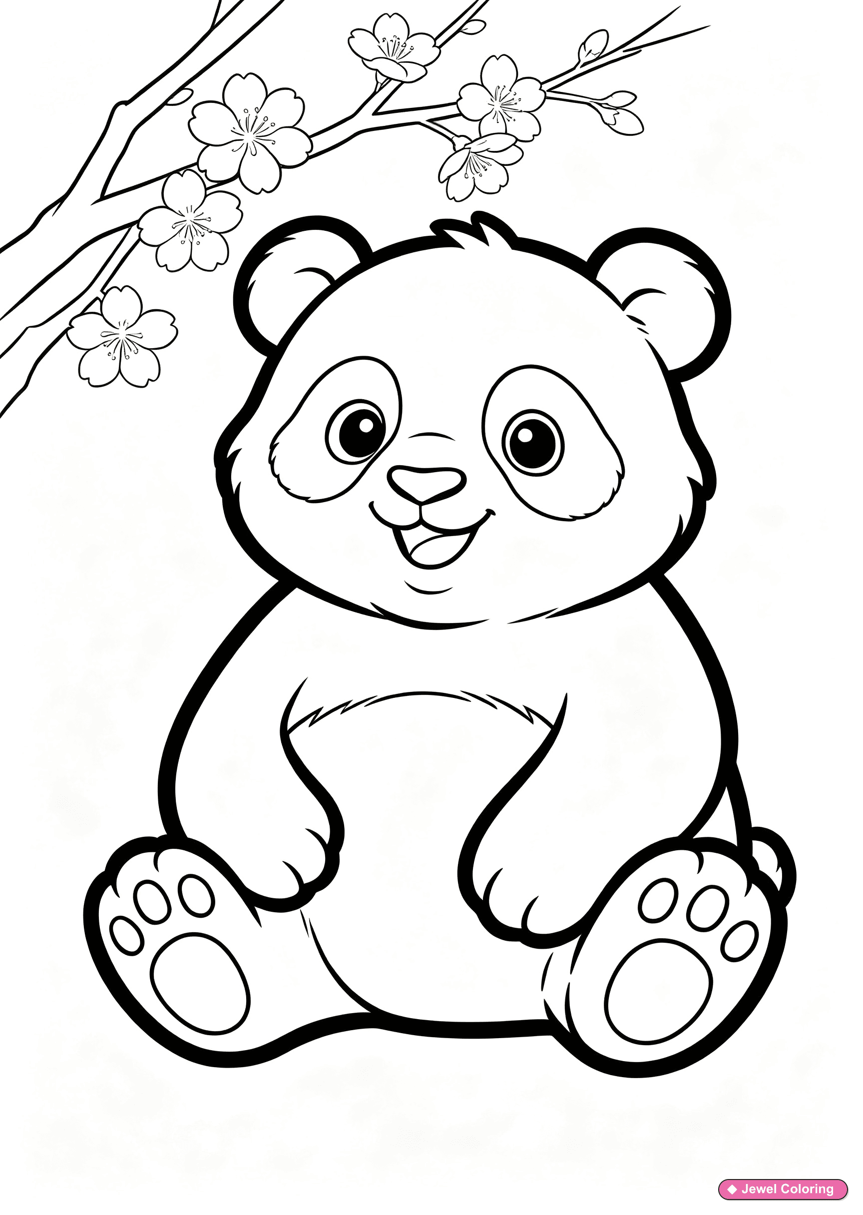 Panda In Cherry Blossoms Coloring Page printable pandas coloring page