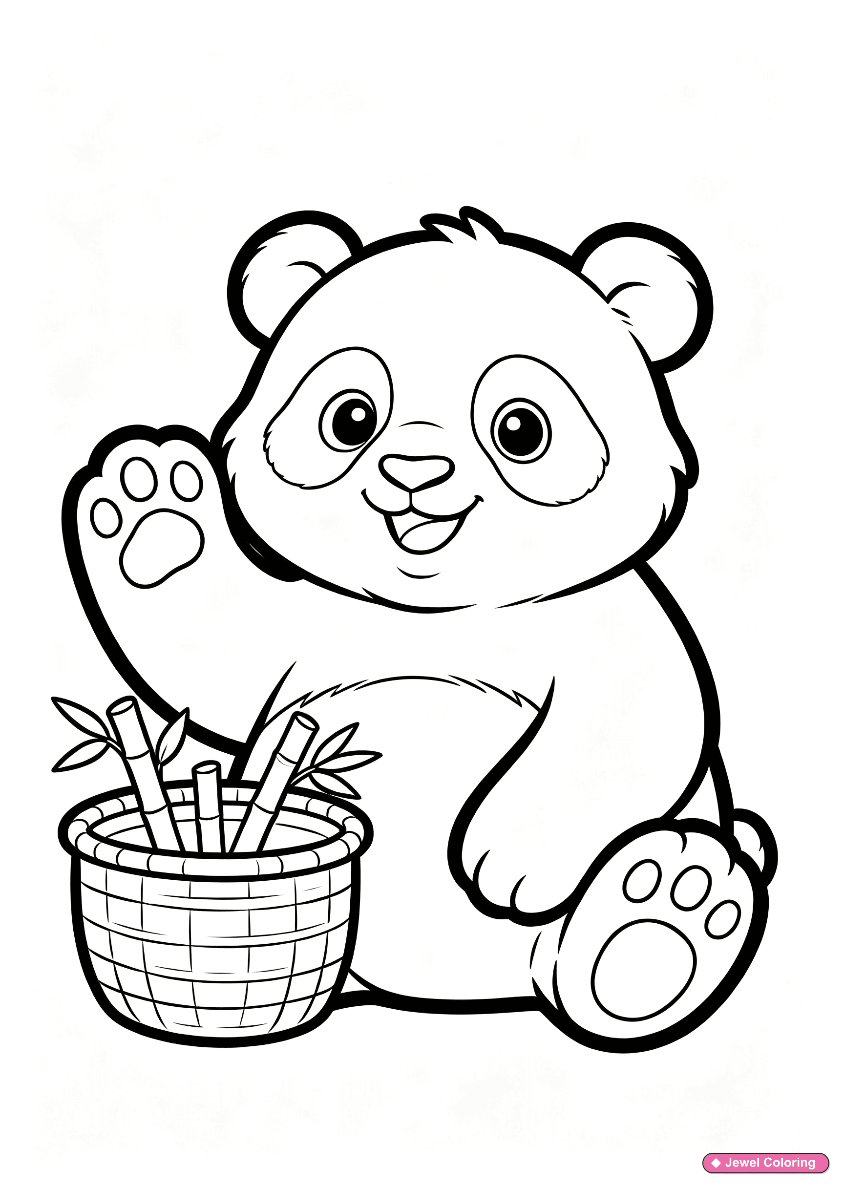 Panda With Bamboo Basket Coloring Page printable pandas coloring page