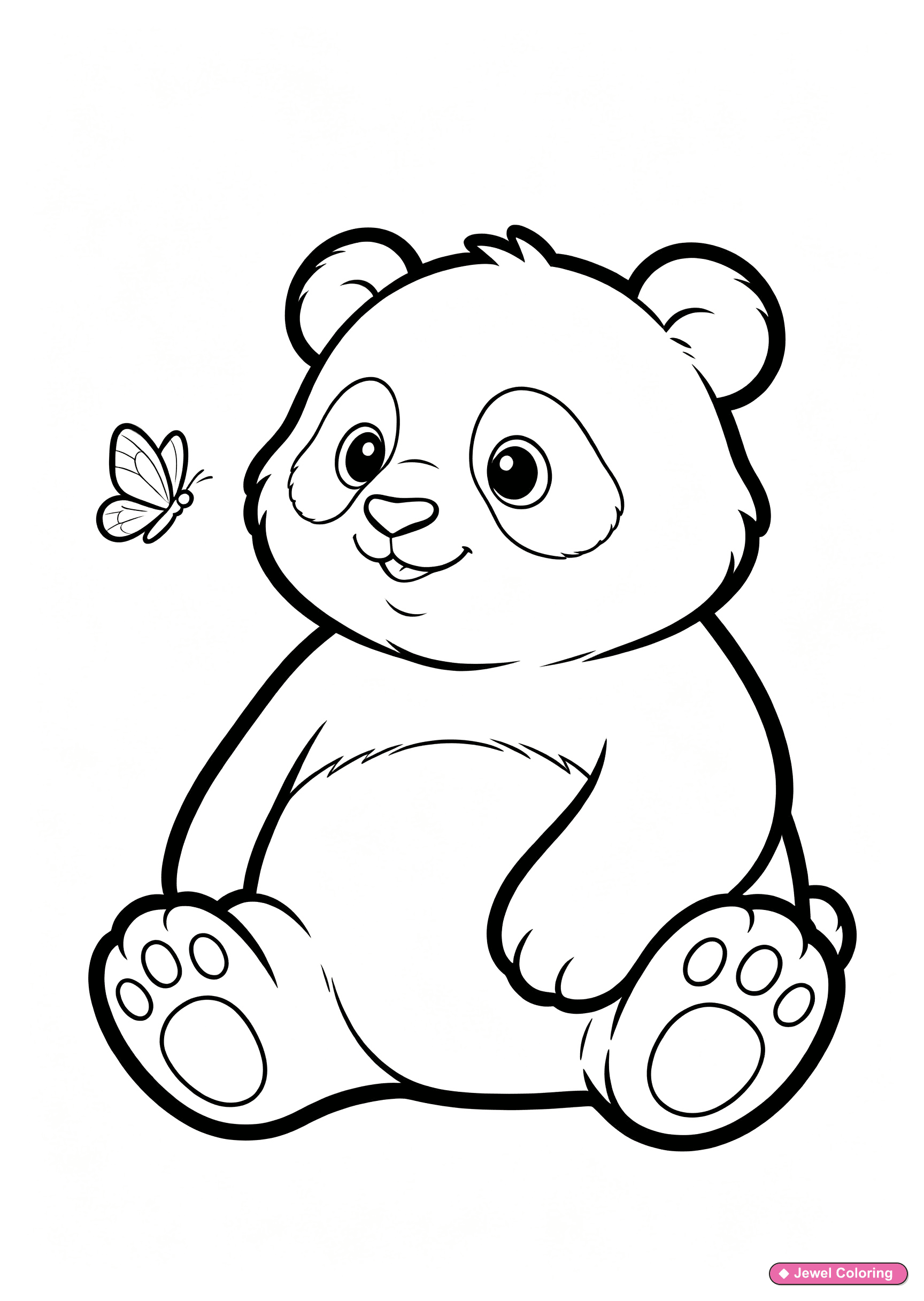 Panda With Butterfly Coloring Page printable pandas coloring page