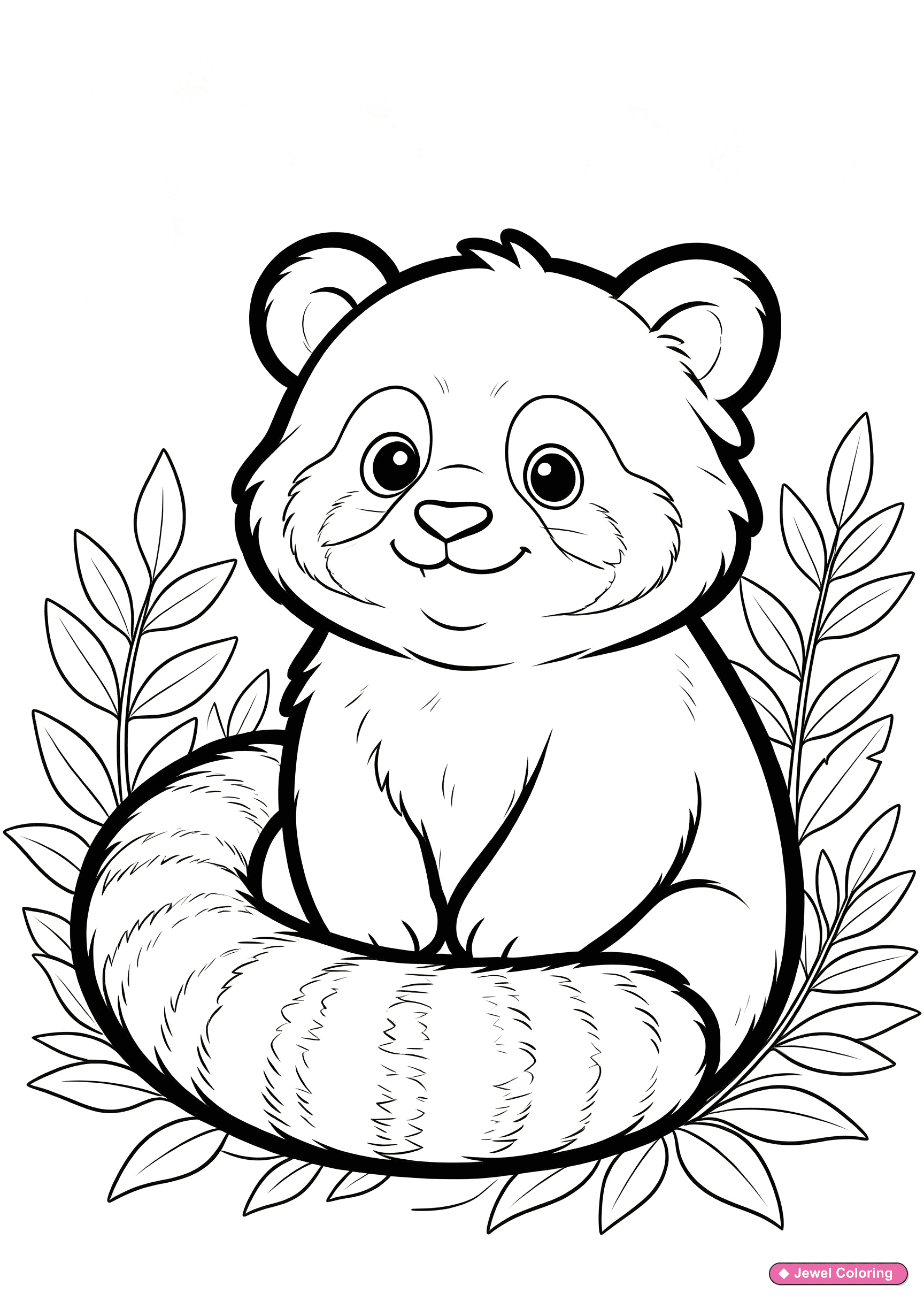 Red Panda With Leaves Coloring Page printable pandas coloring page