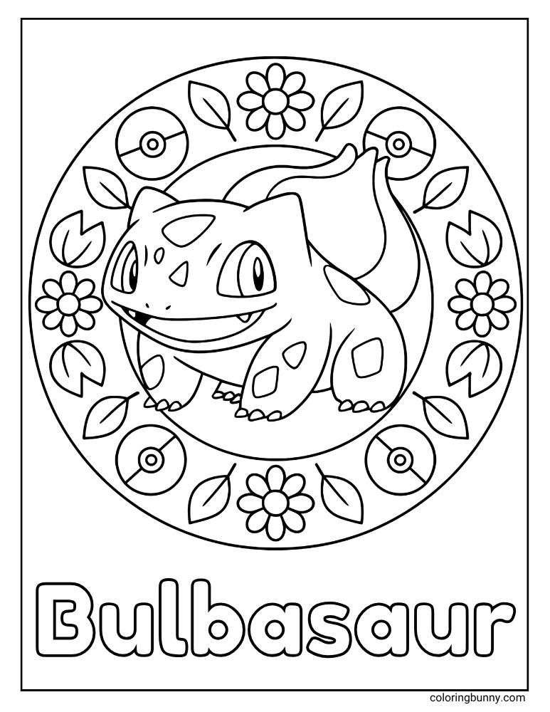 Bulbasaur mandala printable Pokemon coloring page