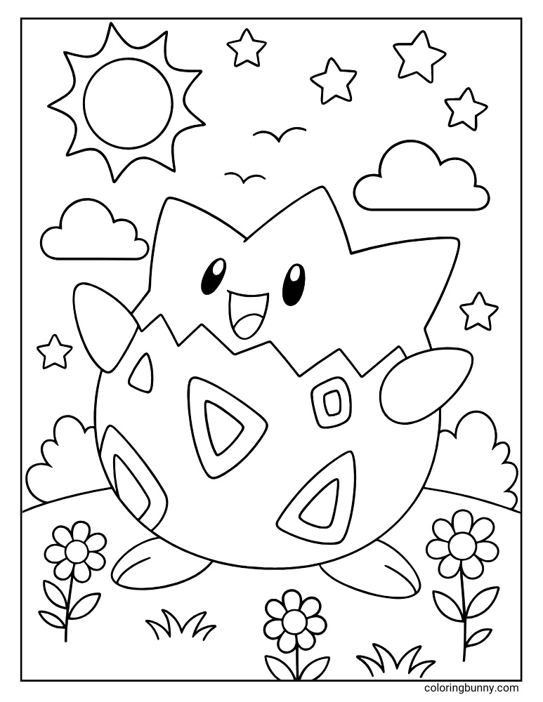 Cute and happy Togepi printable Pokemon coloring page