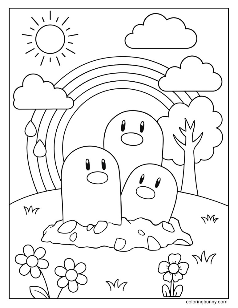 Dugtrio printable Pokemon coloring page