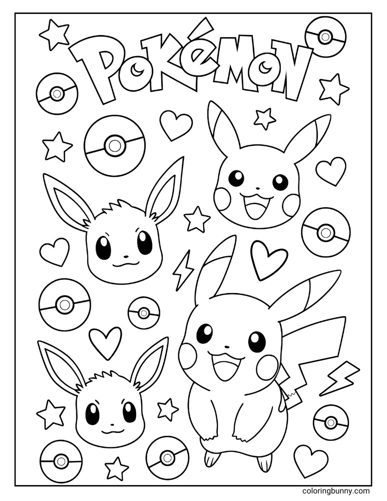 Eevee and Pikachu wallpaper printable Pokemon coloring page