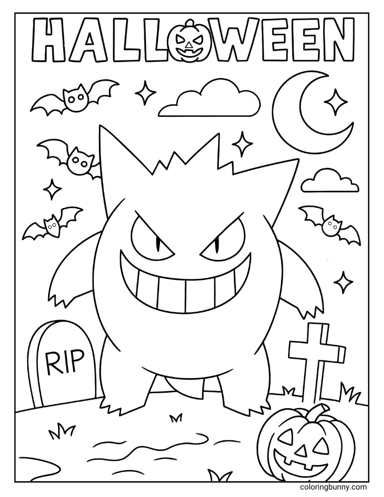 Gengar Halloween printable Pokemon coloring page