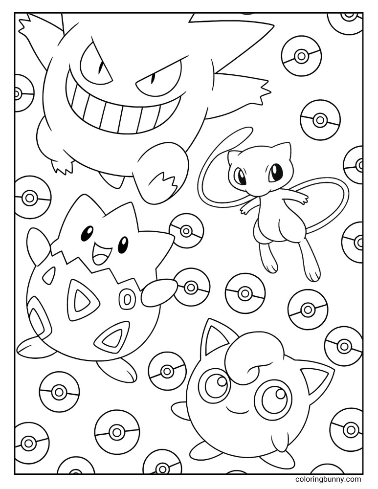 Gengar Togepi Mew and Jigglypuff wallpaper printable Pokemon coloring page
