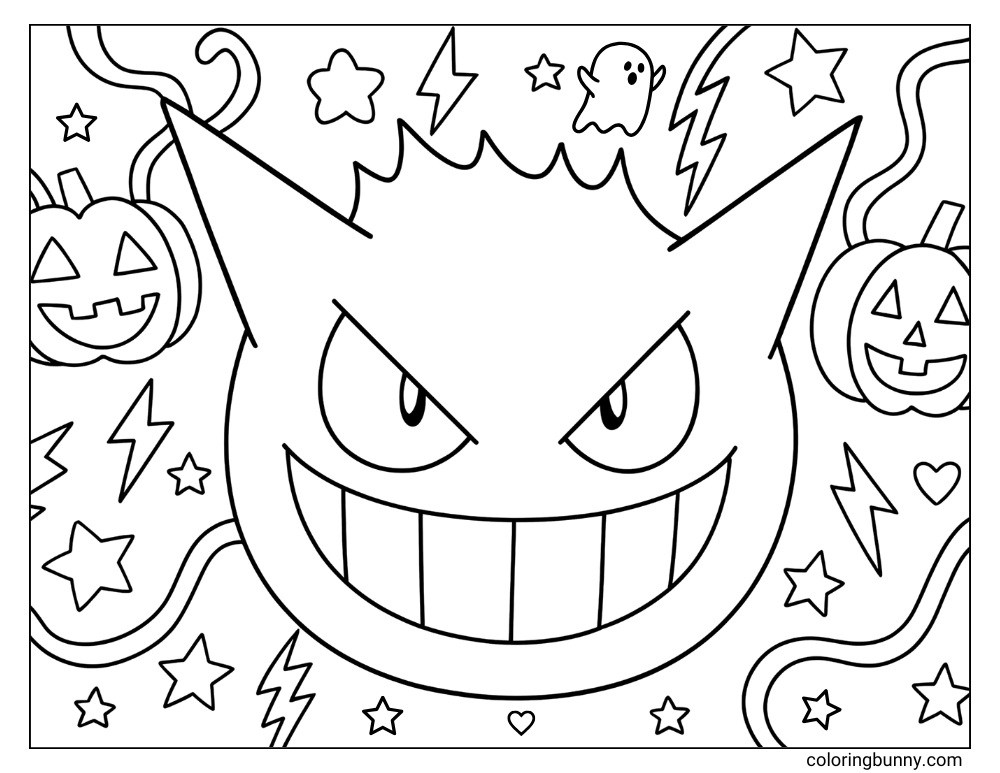 Gengar head Halloween printable Pokemon coloring page