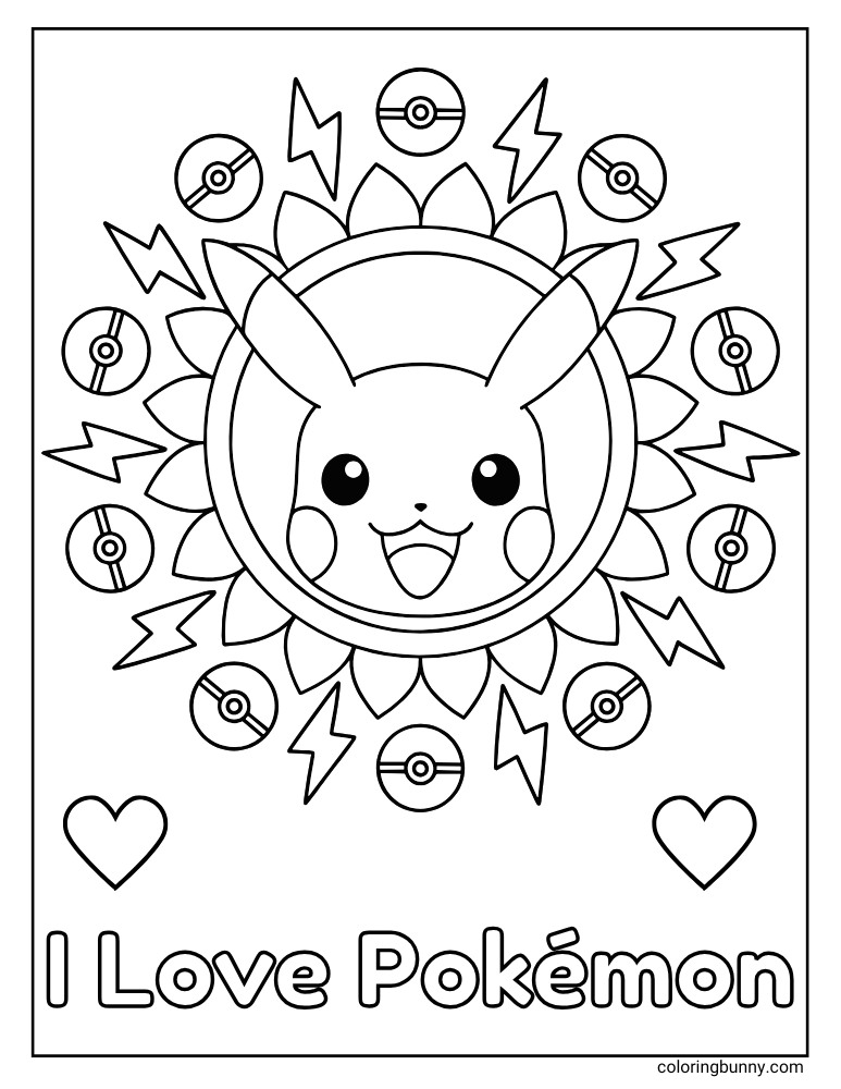 I love Pokemon with Pikachu mandala printable Pokemon coloring page