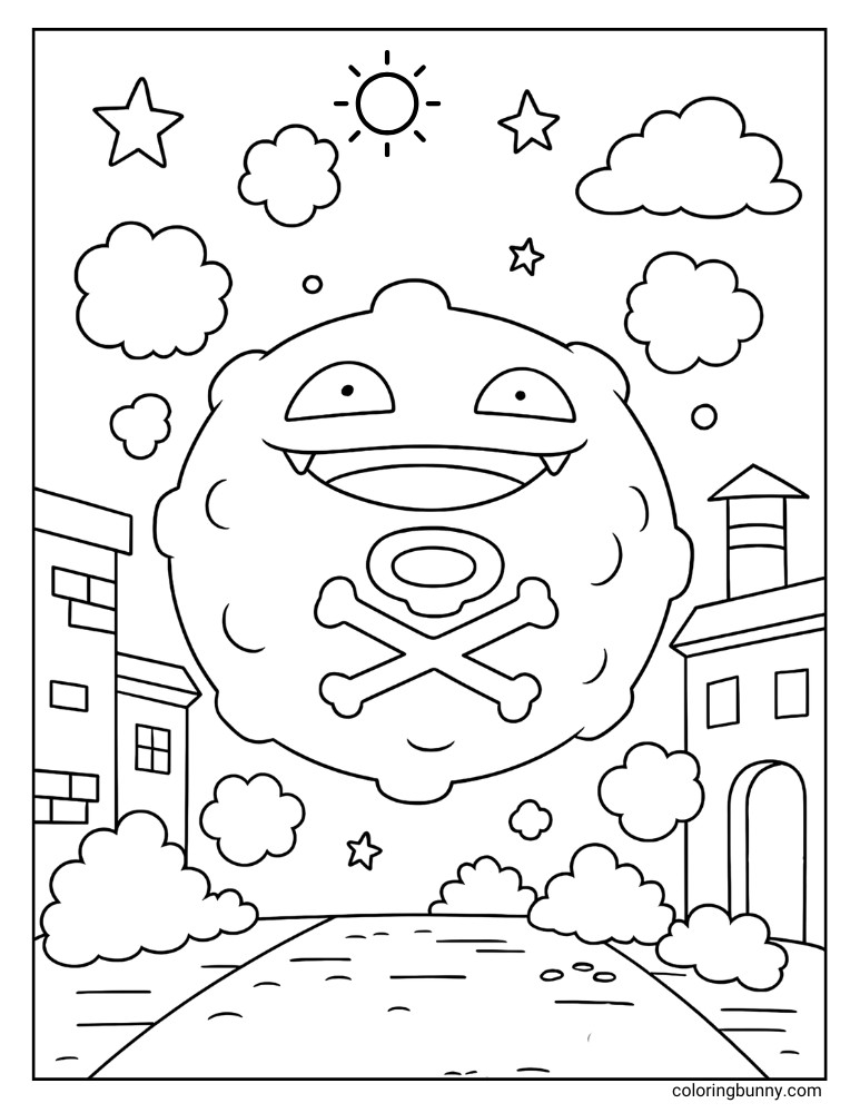 Koffing on a road printable Pokemon coloring page