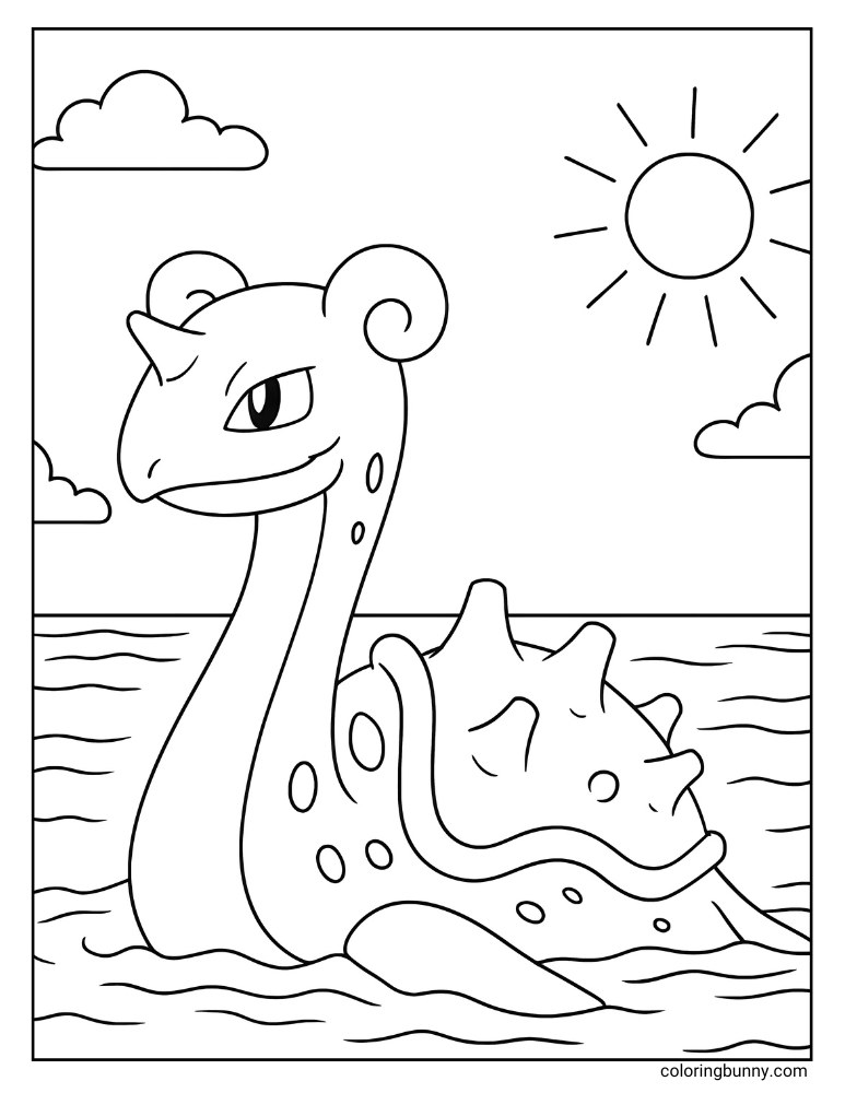 Lapras swimming printable Pokemon coloring page