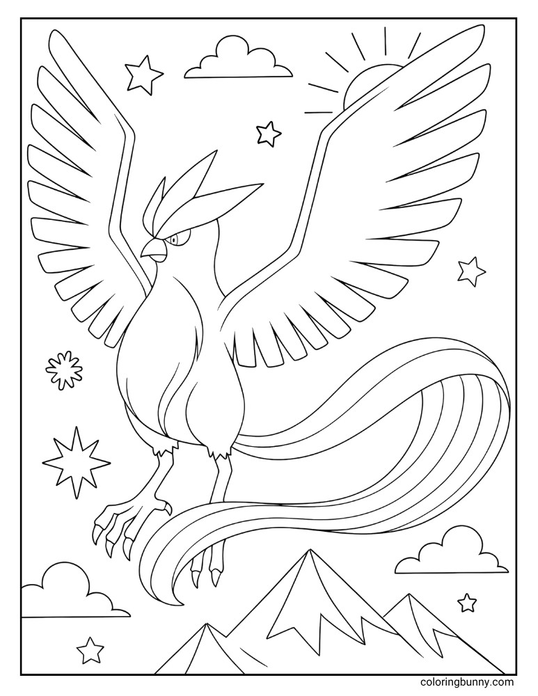 Legendary Articuno in the sky printable Pokemon coloring page