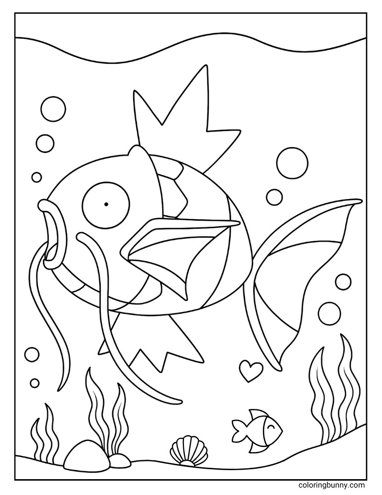 Magikarp swimming printable Pokemon coloring page