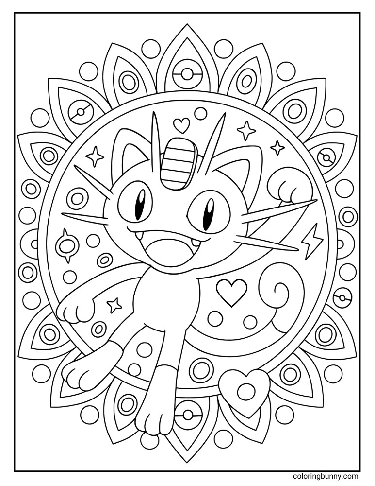 Meowth mandala printable Pokemon coloring page