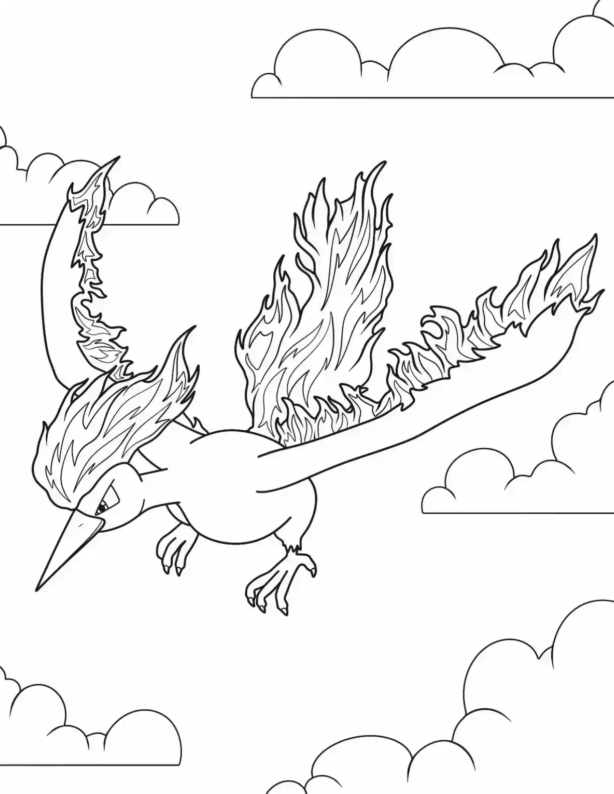 Moltres Flying Pokemon Coloring Page printable Pokemon coloring page