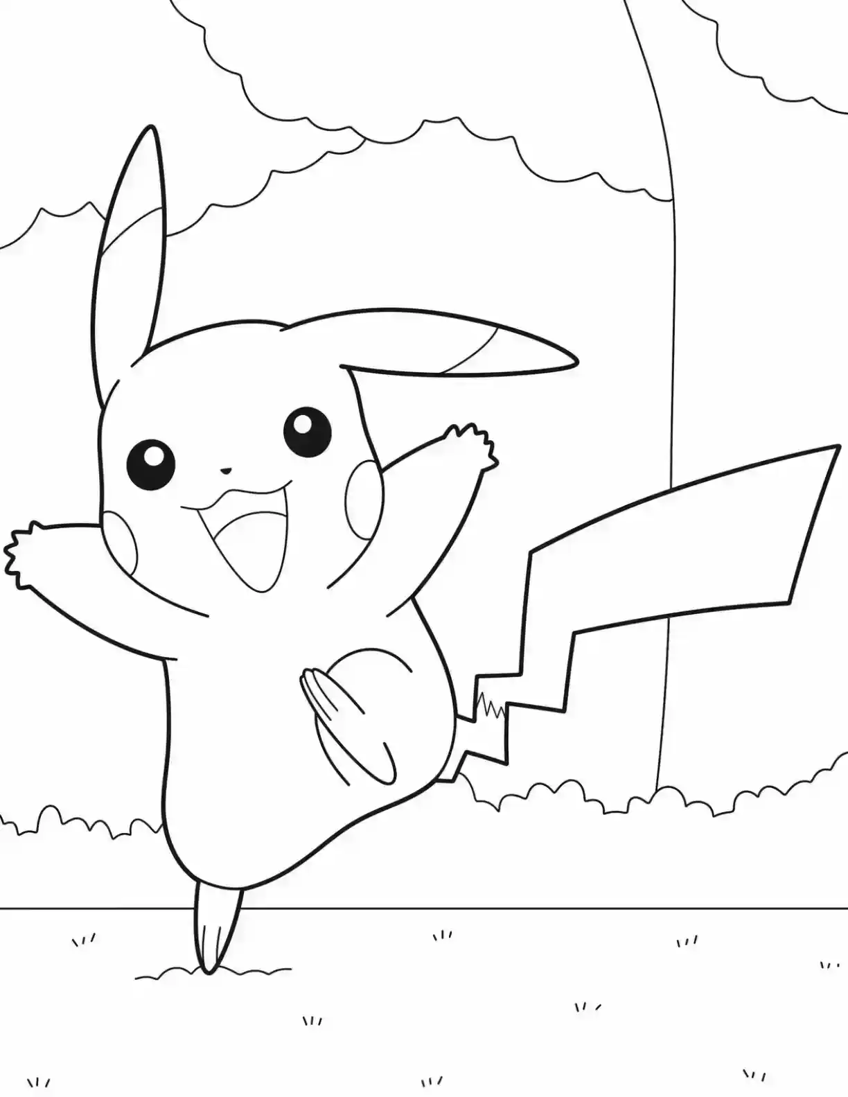 Pikachu Forest Pokemon Coloring Page printable Pokemon coloring page