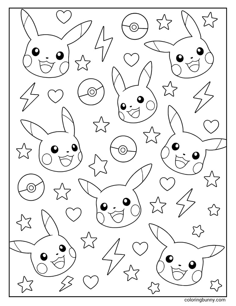 Pikachu heads wallpaper printable Pokemon coloring page