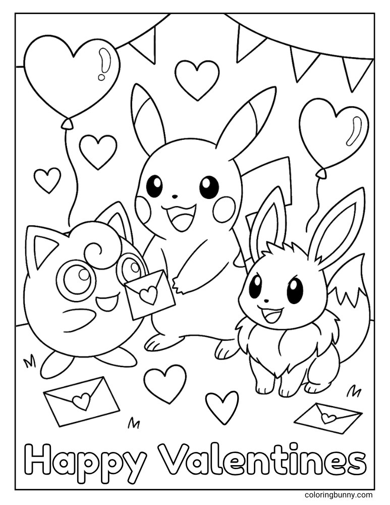 Pokemon Happy Valentines printable Pokemon coloring page