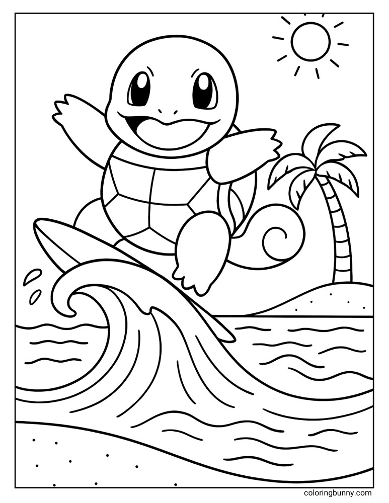 Pokemon Squirtle surfing printable Pokemon coloring page