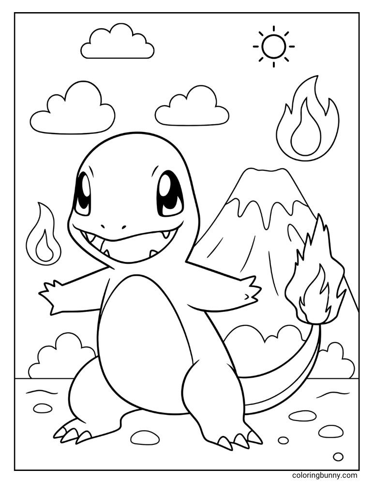 Simple Charmander printable Pokemon coloring page