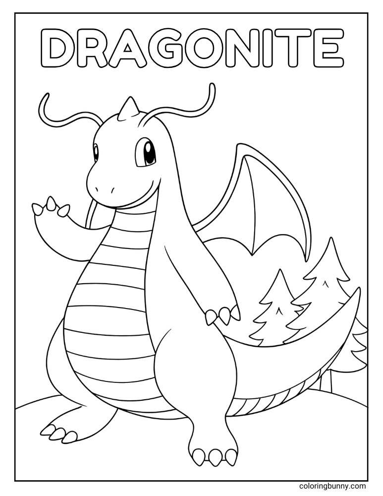 Simple Dragonite printable Pokemon coloring page