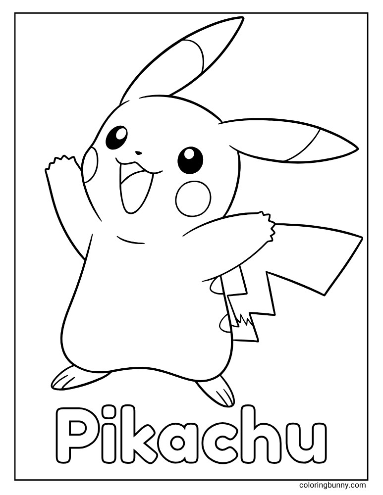 Simple and Easy Pikachu with text printable Pokemon coloring page