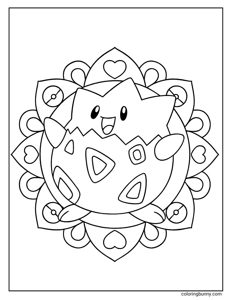 Simple and Easy Togepi Mandala printable Pokemon coloring page