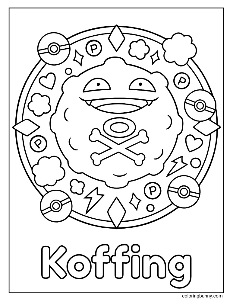 Simple and easy Koffing Mandala printable Pokemon coloring page