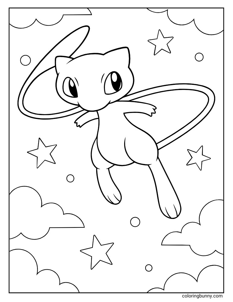 Simple and easy Mew coloring page printable Pokemon coloring page