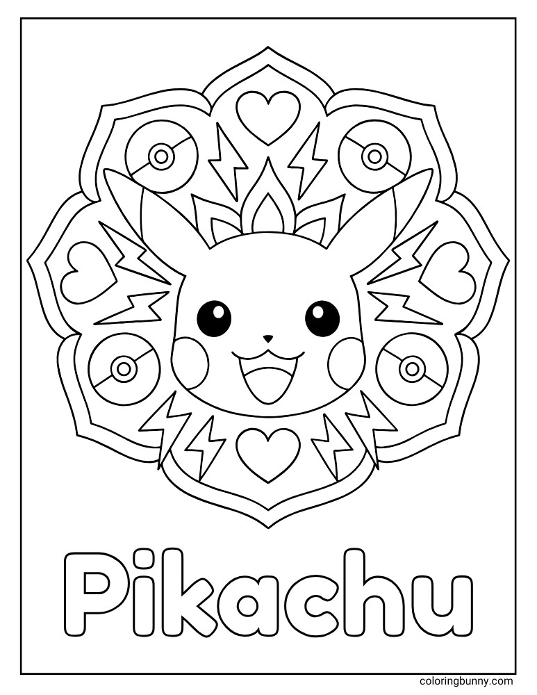 Simple and easy Pikachu mandala printable Pokemon coloring page