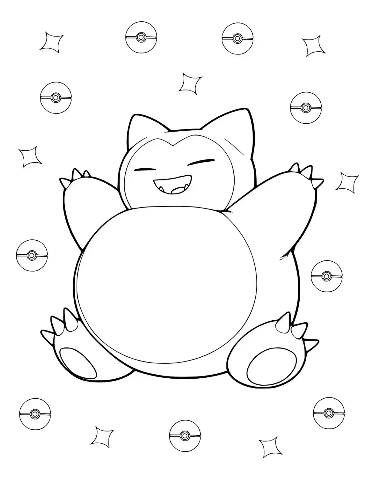 Snorlax Pokeball Pokemon Coloring Page printable Pokemon coloring page
