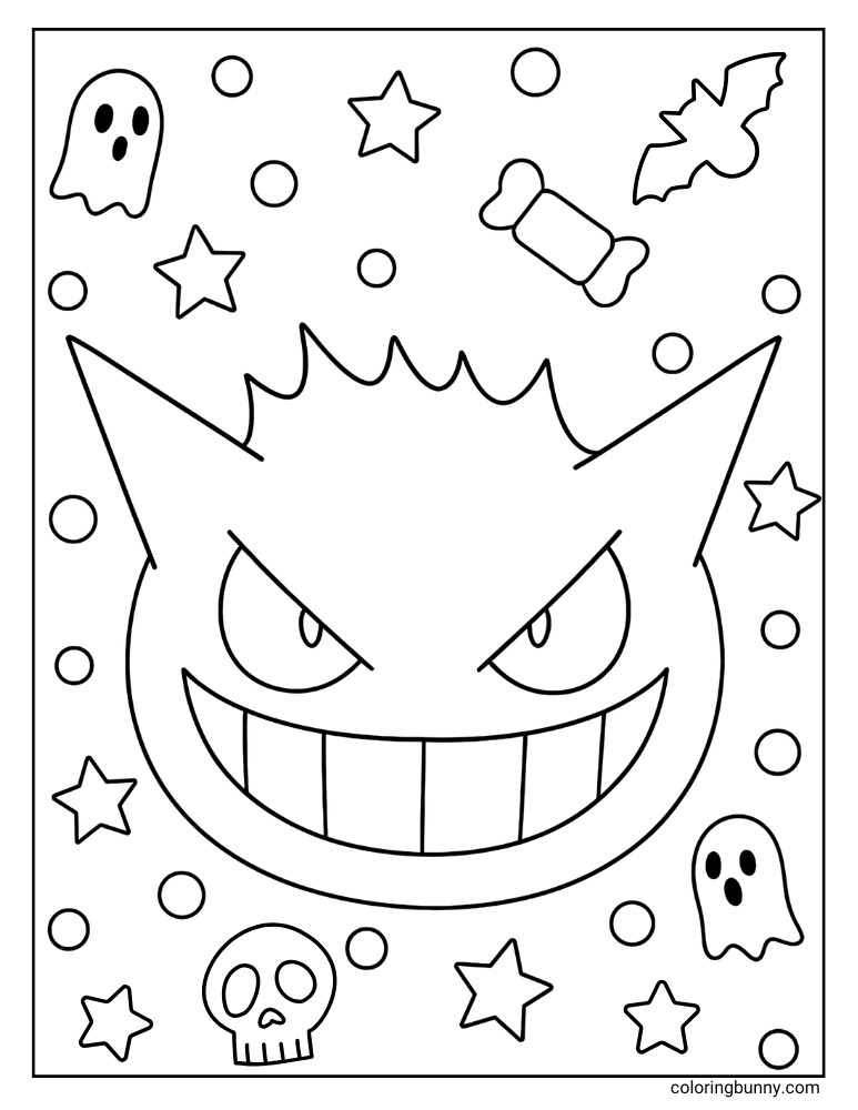 Spooky Gengar Halloween head printable Pokemon coloring page