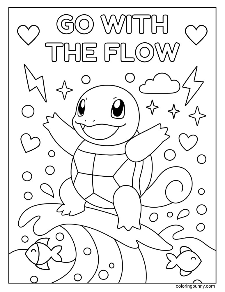 Squirtle go with the flow printable Pokemon coloring page