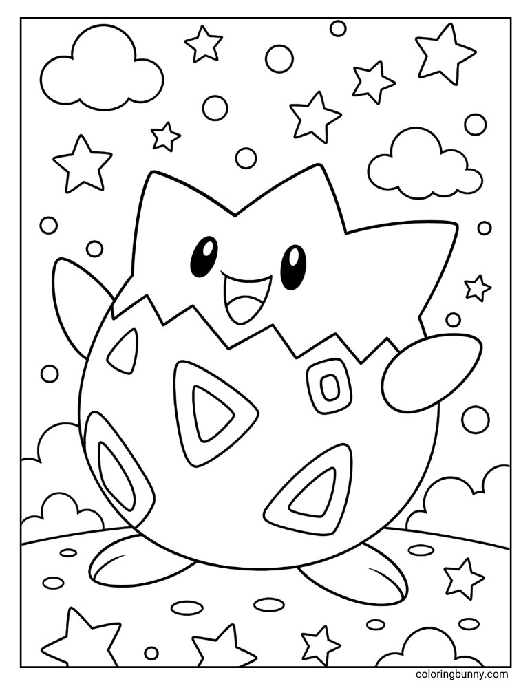Togepi with stars printable Pokemon coloring page