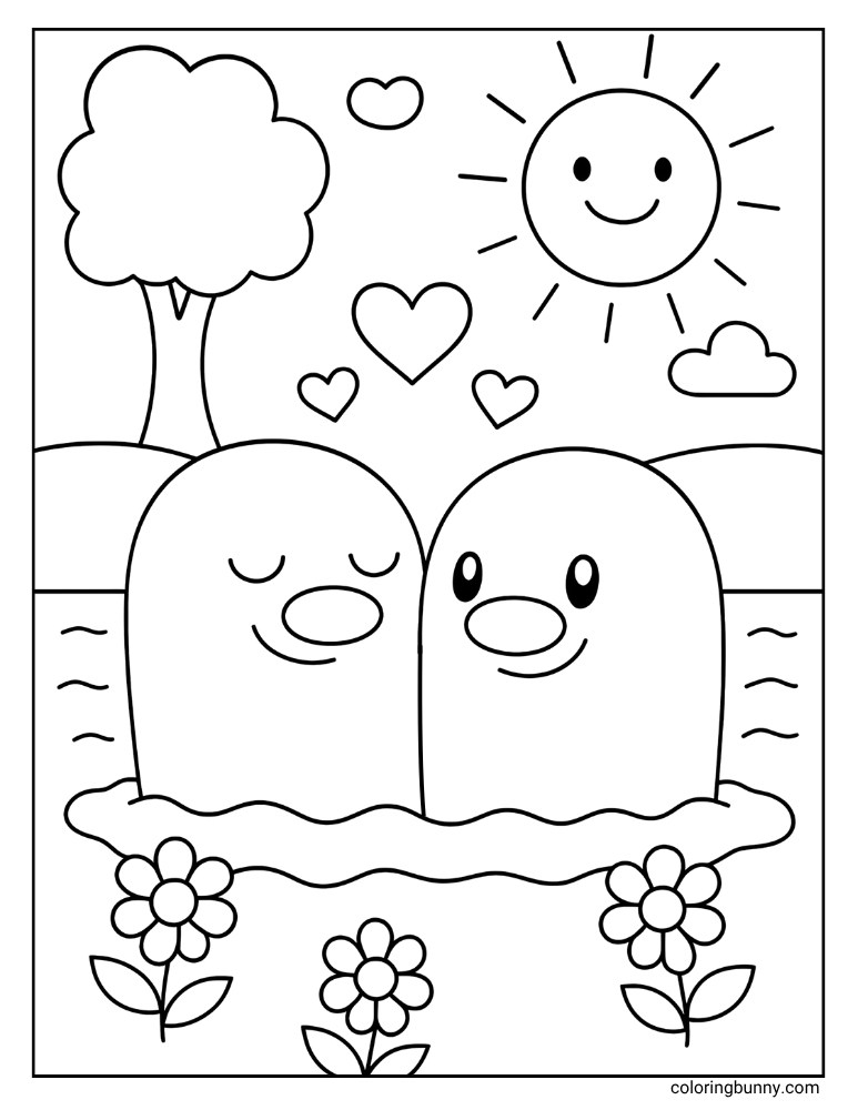 Two Diglets in love printable Pokemon coloring page