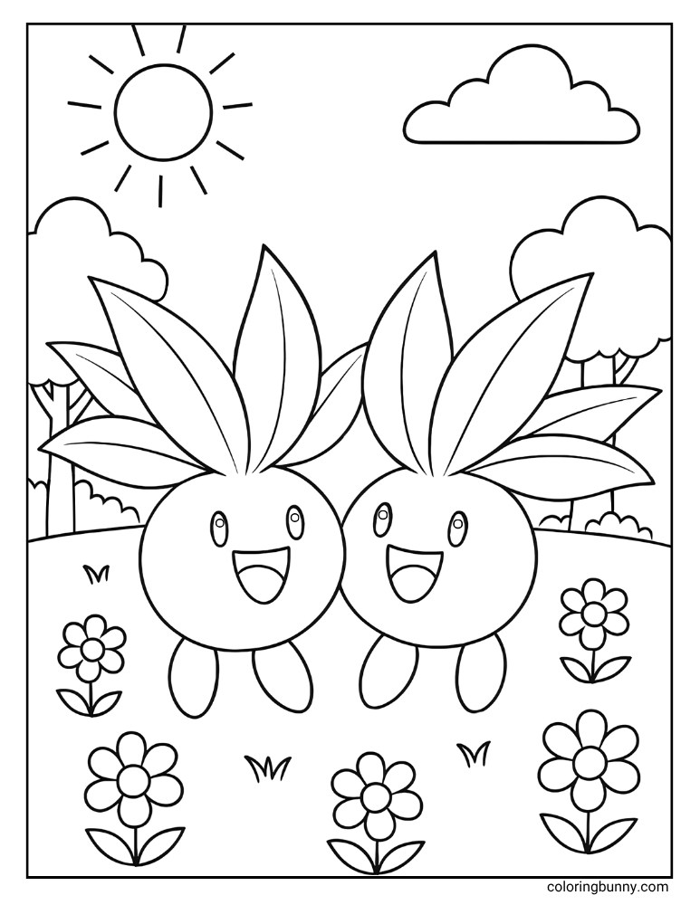 Two Oddish pokemon in love printable Pokemon coloring page